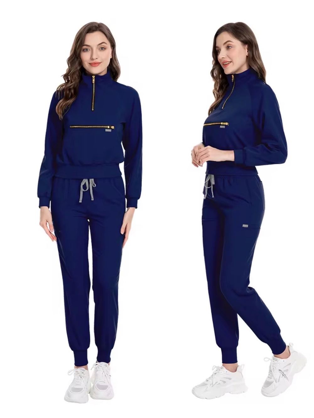 Women's Navy Zip-Front Jogger Jumpsuit